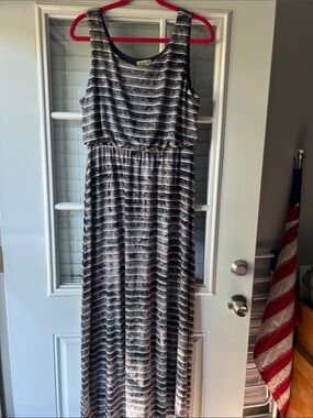 ONE WORLD Black and White Striped Maxi Dress